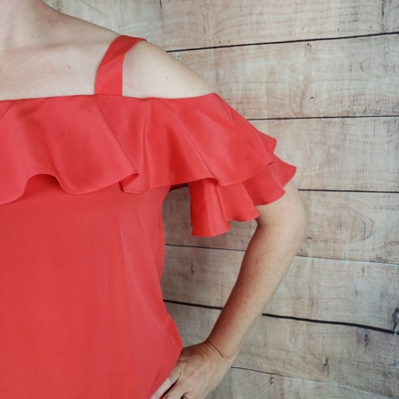 J Crew Silk Ruffle Cold Shoulder Top - Picture 4 of 5